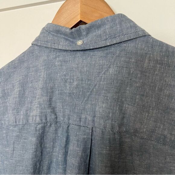 Tommy Hilfiger Shirt Mens Size XL Blue Button Down Short Sleeve Linen Blend - Picture 8 of 13